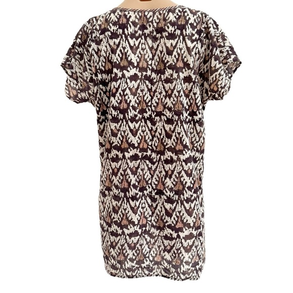 ANOKHI BROWN TAN PINTUCK PLEATED SHORT SLEEVE TUNIC TOP FREE SIZE OS ONE SIZE - Picture 2 of 3